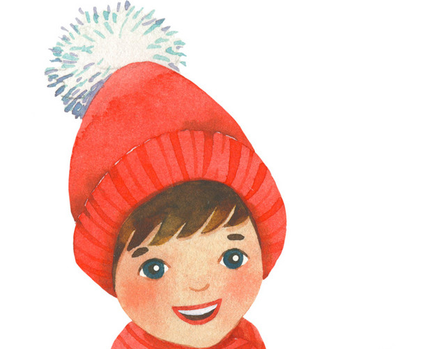 小孩子雪中滑翔水彩矢量元素