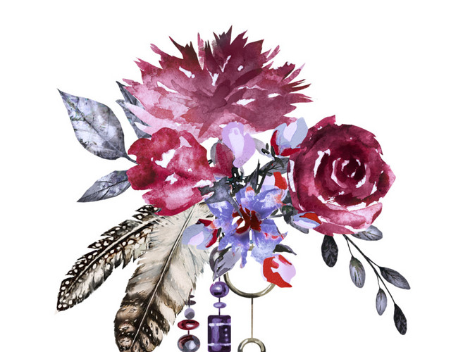 水彩复古玫瑰花胸针素材