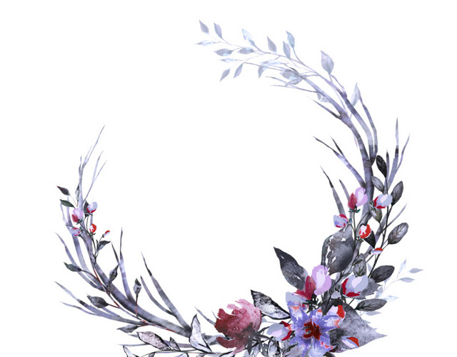 水彩复古玫瑰花花环素材