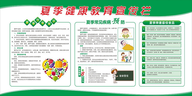 社区打造绿色夏天夏季健康教育医院社区宣传栏