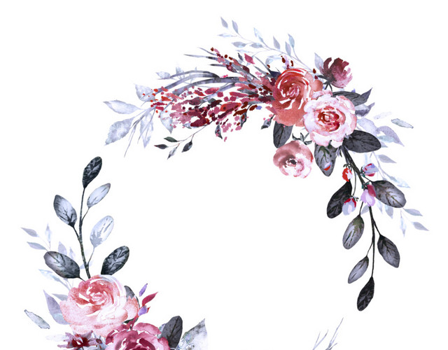 水彩复古玫瑰花花环素材