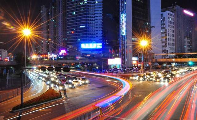 光 交通 深圳市 夜 汽车 路口