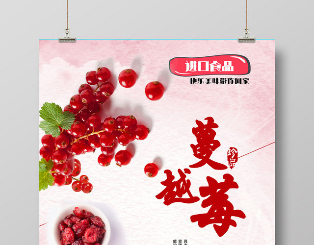 红色美味进口蔓越莓水果果干食品海报