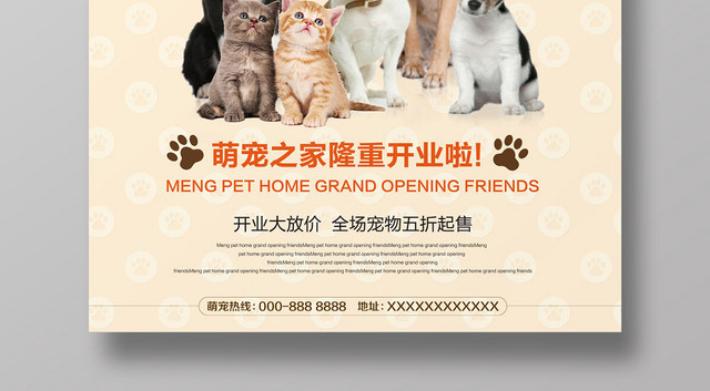 橙色动物宠物店简约宣传海报
