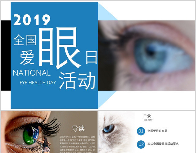 蓝色简约全国爱眼日活动PPT模板