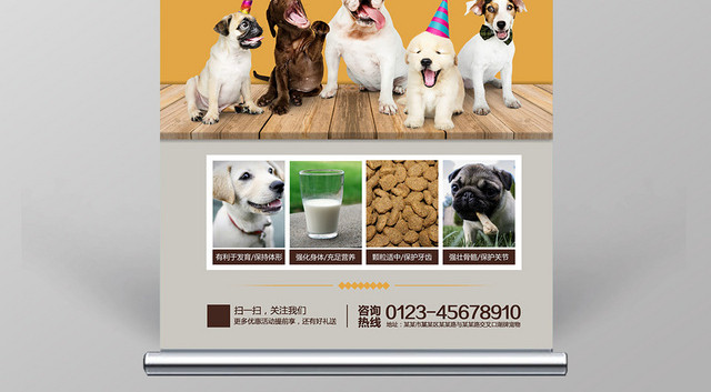 橙色宠物店动物简约宣传活动易拉宝