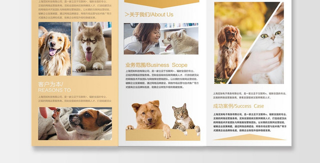 清新简约宠物店三动物宣传三折页