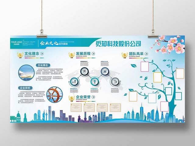 蓝色大气企业文化展示展板