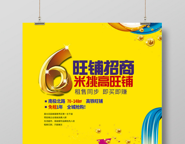 黄色简约大气旺铺招商宣传海报