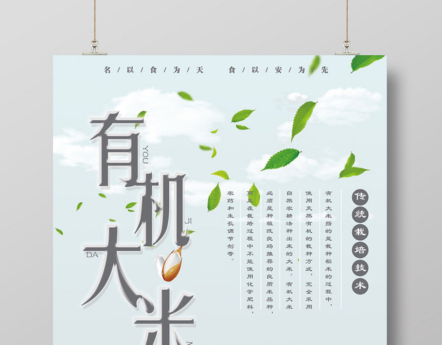有机大米农产品简约蓝色海报