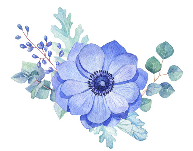 蓝花枝叶素材