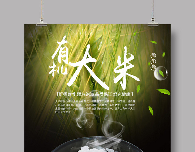 黑色简约大气原生态有机大米五谷杂粮农作物海报