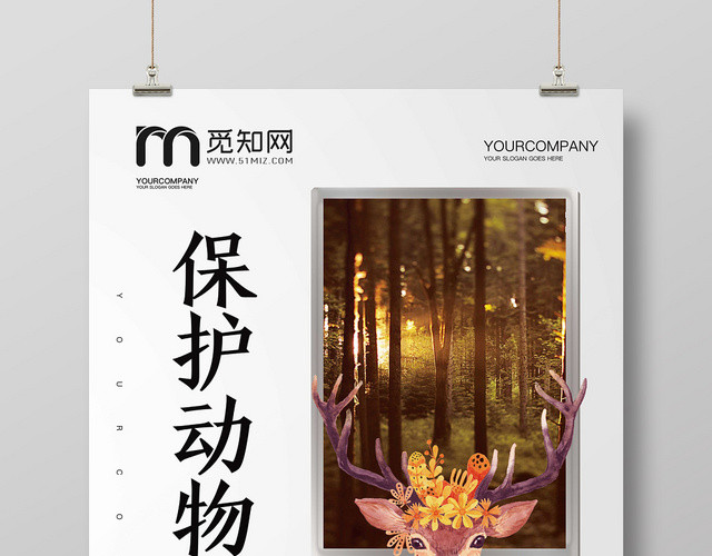 创意简约保护动物野生动物麋鹿公益宣传海报