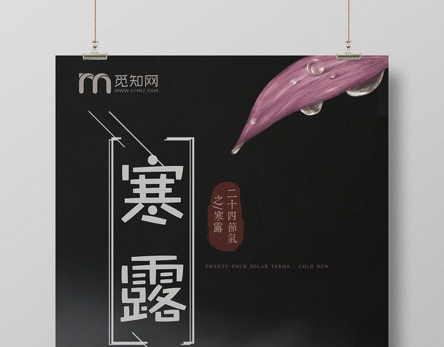 简约寒露24二十四节气叶子露水宣传展板海报