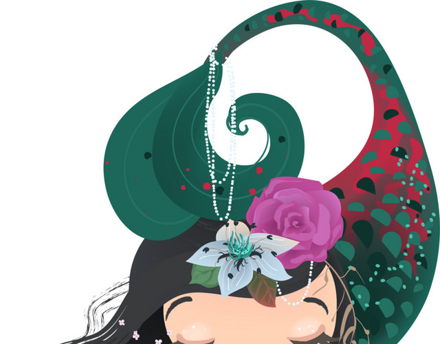 绿色花卉美人鱼素材