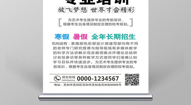 简约风艺考专业培训班宣传招生易拉宝X展架