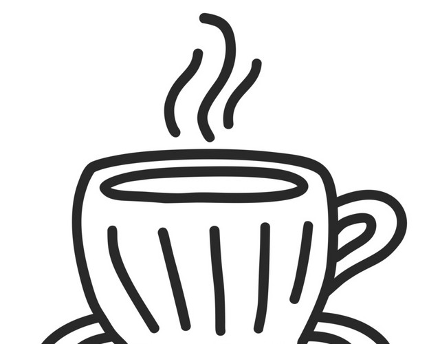 黑色线条热饮杯卡通插画