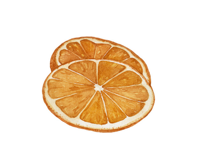 绿色小清新橘子片水彩插画