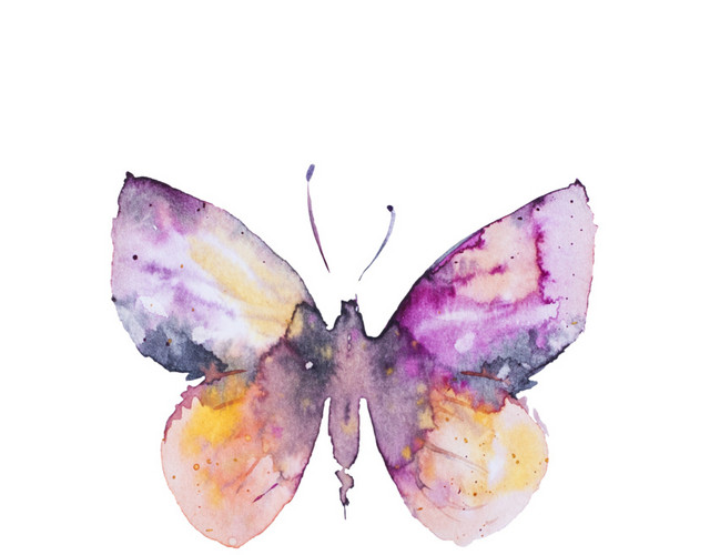 紫色卡通蝴蝶水彩插画