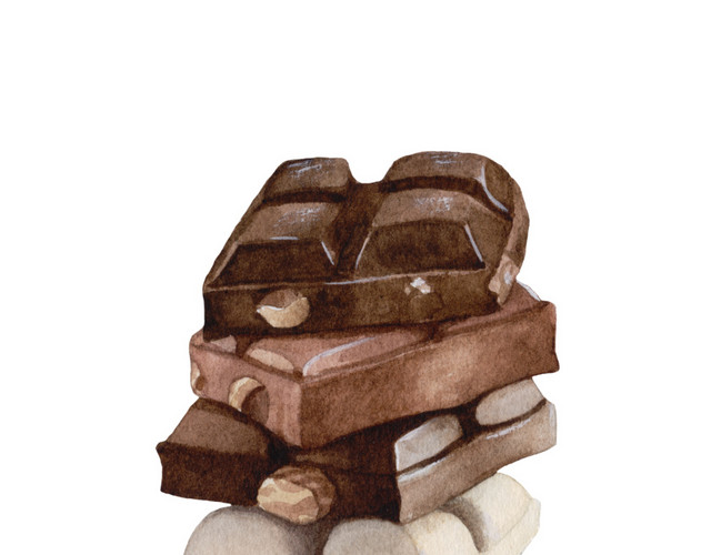 绿色小清新巧克力水彩插画