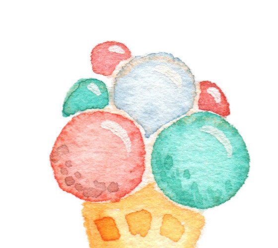 彩色卡通蛋仔冰激凌水彩插画