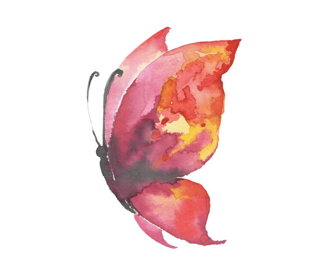 彩色卡通蝴蝶水彩插画