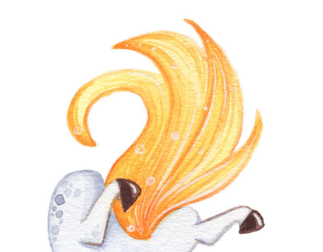 彩色卡通倒立独角兽水彩插画