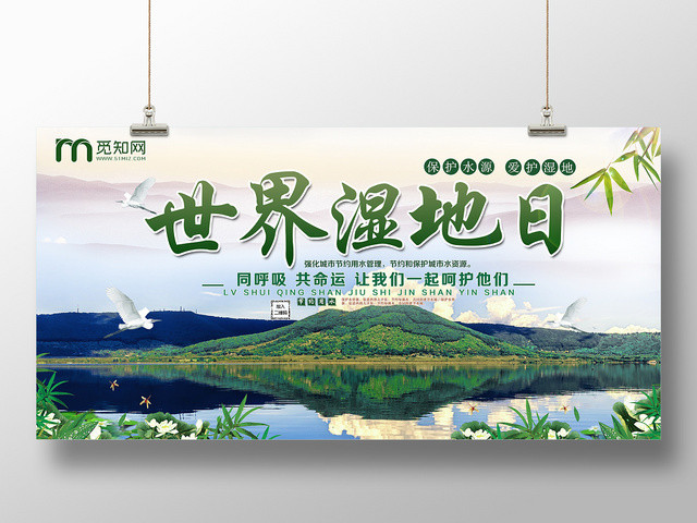 简约时尚保护湿地世界湿地日宣传展板设计