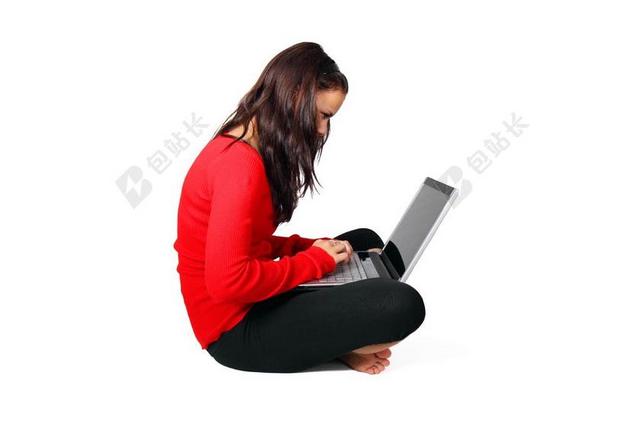 白色计算机人像操作计算机的女孩工作背景图片