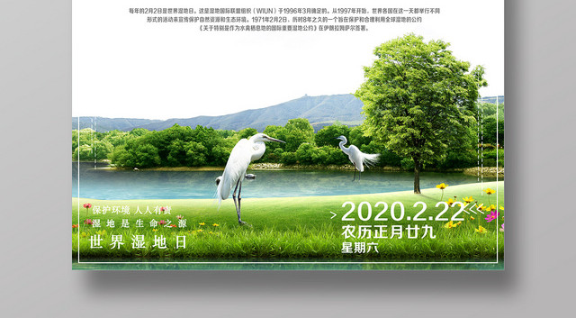 简约时尚保护湿地世界湿地日宣传海报设计