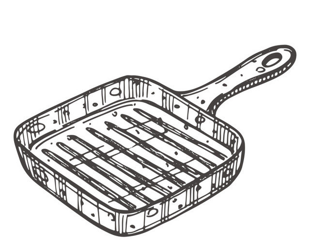手绘黑白方形平底锅设计素材