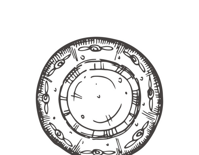 手绘素描黑白盘子设计素材