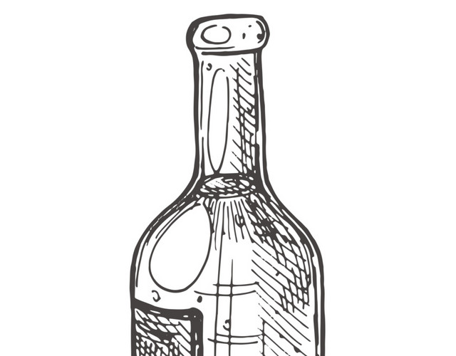 手绘黑白酒瓶设计素材