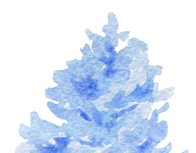 蓝色水彩小树矢量素材