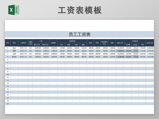 员工工资表模板带公式自动生成工资条