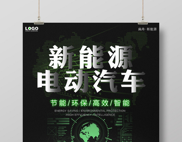 黑色简约环保新能源电动汽车海报