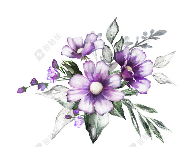 紫色小花水彩背景素材
