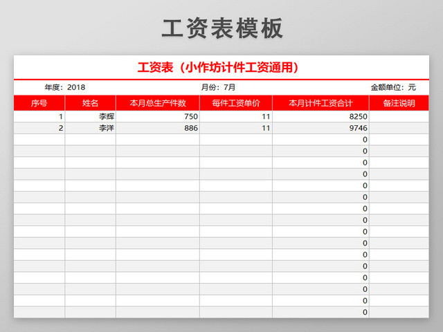 计件工资表模板带公式自动生成工资条