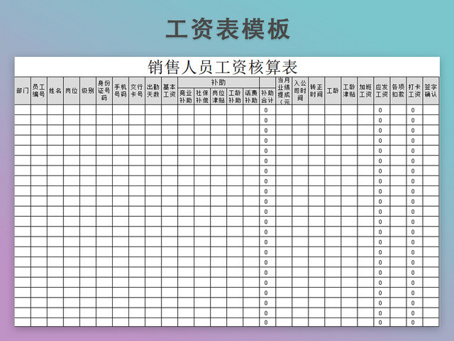 销售人员工资明细表模板带公式自动生成工资条
