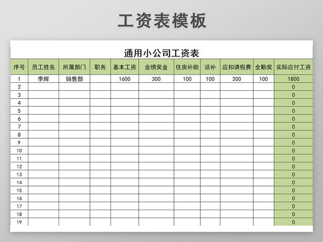 通用小公司工资明细表模板带公式自动生成工资条