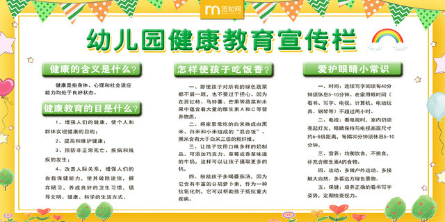 大气卡通幼儿园健康教育活动宣传栏展板