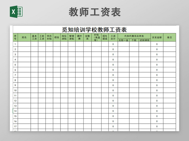 培训学校教师工资表表格模板