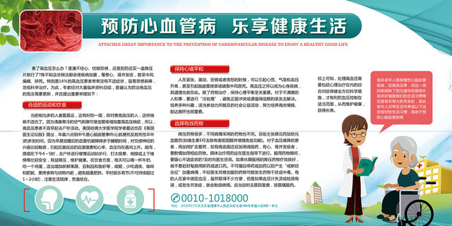卫生健康教育宣传栏蓝色白色简洁卡通预防心血管病健康教育宣传栏展板
