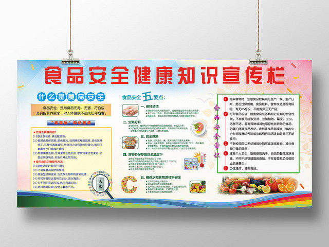 卫生健康教育宣传栏多彩背景食品安全知识健康教育宣传栏展板