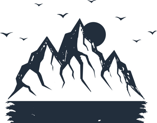 黑白水墨绘画山峰树林素材