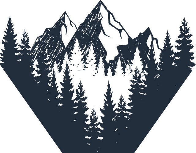 黑白水墨绘画山峰树林素材