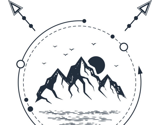 黑白水墨绘画山峰素材