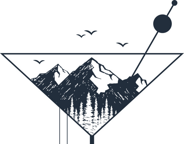 黑白水墨绘画高脚杯山峰素材