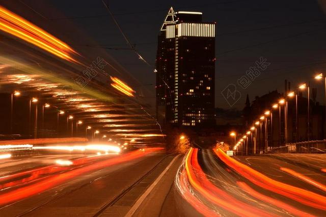 建筑时尚法兰克福城市夜景背景图片