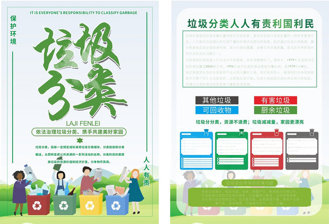 垃圾分类绿色卫生环保扁平设计宣传单